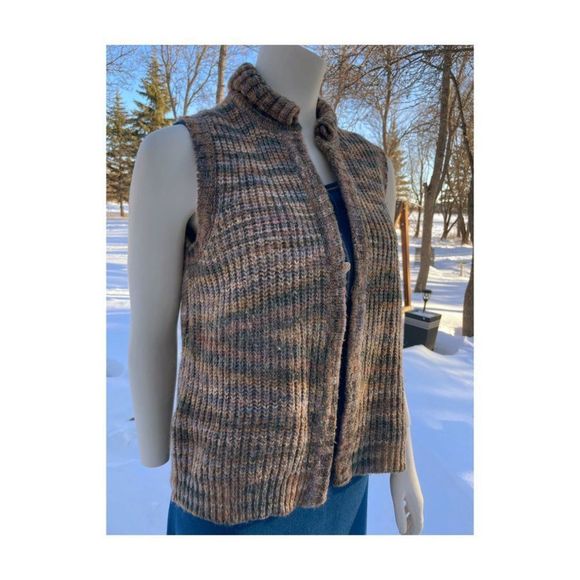 Vintage 70s Marella Knit Open Vest Cardigan High Crew Neck Sz M - Picture 6 of 10